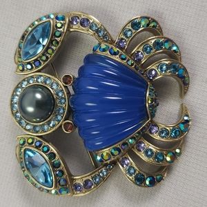 Heidi Daus Blue Crystal Crustacean Crab Brooch Pin Designer Signed